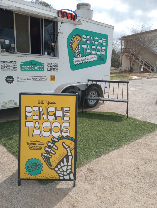 Popular taco food truck located near the entrance to Apache Shores beside the ASPOA office and community complex.
