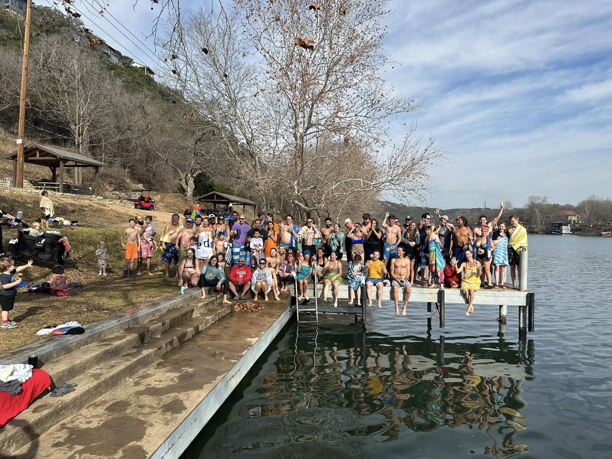 Apache Shores residents taking part in the 2023 Polar Bear Plunge at Lakeside Park.